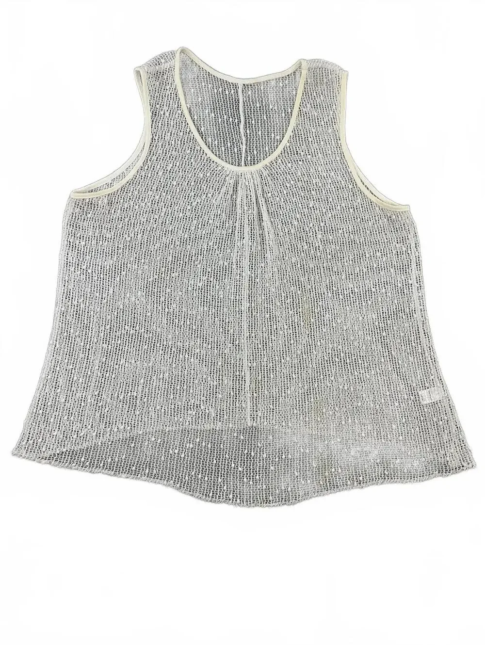 Y2K Fairycore Mesh Tank Top with Silver Sequins Sleeveless White